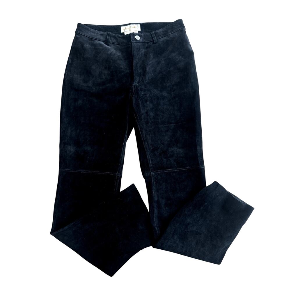 womens vintage margaret godfrey black genuine suede leather pants 8P Y2K 90s